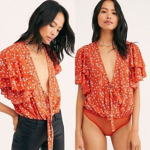 Free People Call Me Later Orange Bodysuit medium